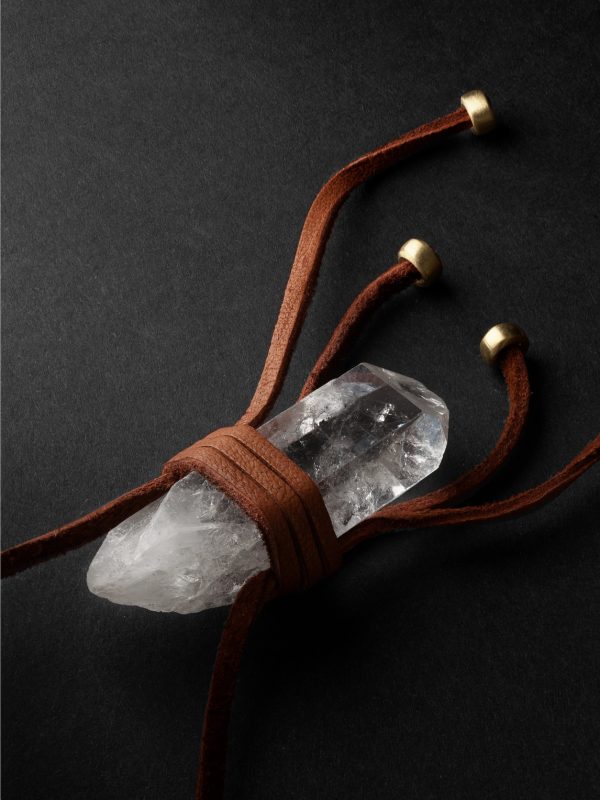 Gold, Quartz and Textured-Leather Necklace - CU Gold, Quartz and Textured-Leather Necklace - CU