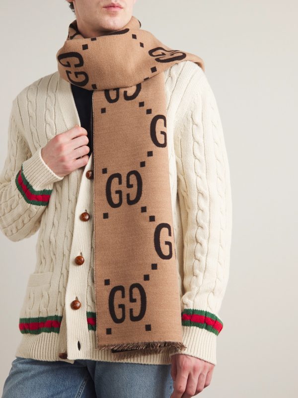 Logo-Jacquard Wool and Silk-Blend Scarf - OU Logo-Jacquard Wool and Silk-Blend Scarf - OU