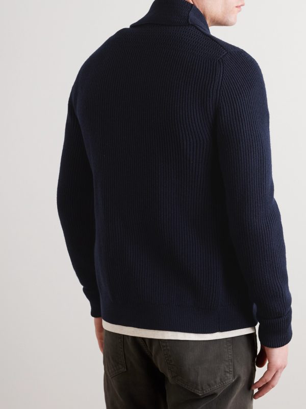 Shawl-Collar Ribbed Wool Cardigan - BK