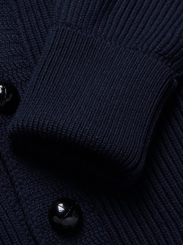 Shawl-Collar Ribbed Wool Cardigan - E1