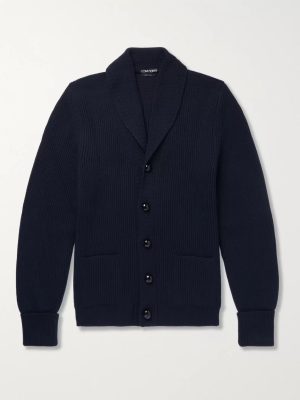 Shawl-Collar Ribbed Wool Cardigan Shawl-Collar Ribbed Wool Cardigan