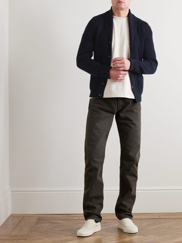 Shawl-Collar Ribbed Wool Cardigan - OU