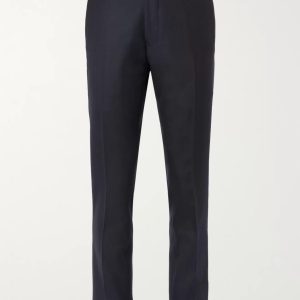 Slim-Fit Navy Worsted Wool Trousers