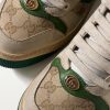 Screener Monogrammed Canvas and Webbing-Trimmed Distressed Leather Sneakers - CU Screener Monogrammed Canvas and Webbing-Trimmed Distressed Leather Sneakers - CU