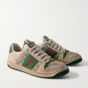 Screener Monogrammed Canvas and Webbing-Trimmed Distressed Leather Sneakers - FR Screener Monogrammed Canvas and Webbing-Trimmed Distressed Leather Sneakers - FR