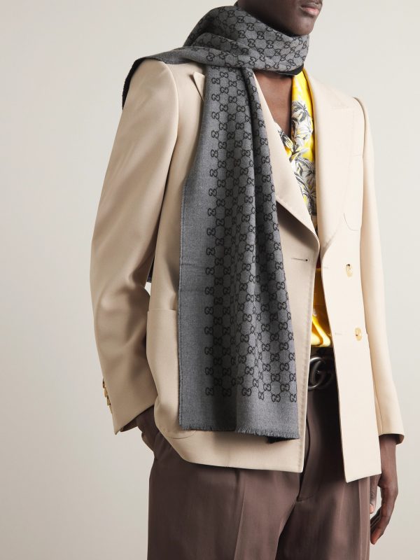 Reversible Logo-Print Wool Scarf - OU