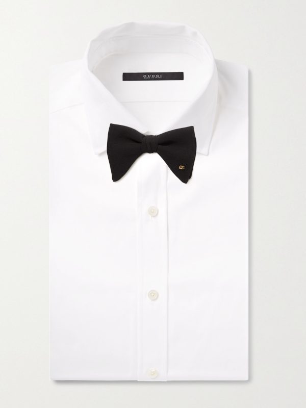 Pre-Tied Logo-Embellished Silk Crepe de Chine Bow Tie - OU Pre-Tied Logo-Embellished Silk Crepe de Chine Bow Tie - OU