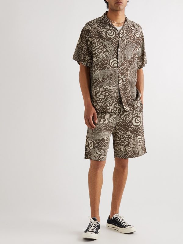 Convertible-Collar Printed Woven Shirt - OU Convertible-Collar Printed Woven Shirt - OU