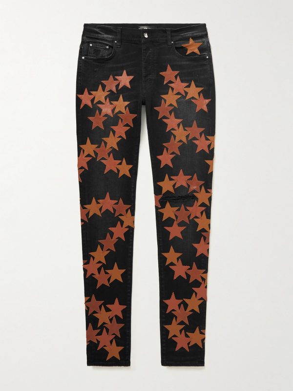 + Chemist Skinny-Fit Leather-Appliquéd Distressed Jeans + Chemist Skinny-Fit Leather-Appliquéd Distressed Jeans