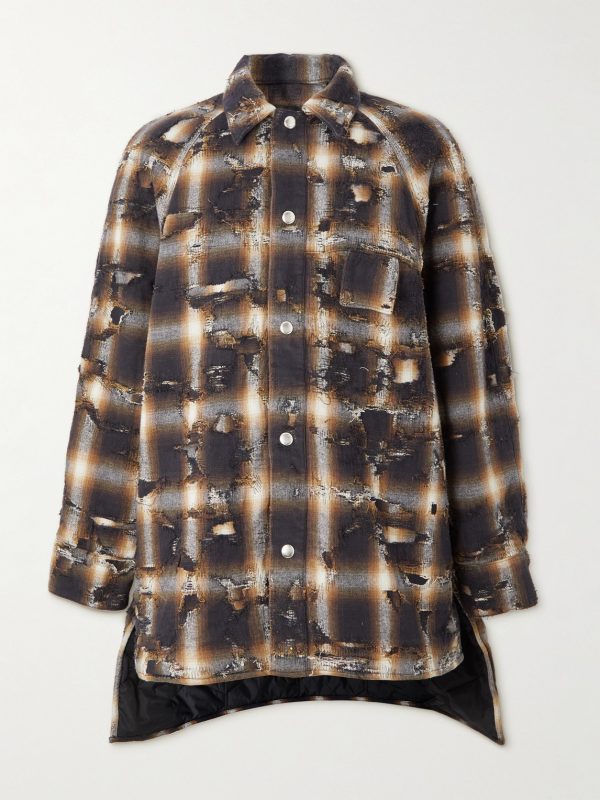 Distressed Checked Quilted Cotton-Flannel Shirt Jacket Distressed Checked Quilted Cotton-Flannel Shirt Jacket