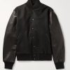 The Albany Wool-Blend and Leather Varsity Jacket The Albany Wool-Blend and Leather Varsity Jacket