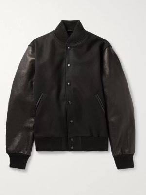 The Albany Wool-Blend and Leather Varsity Jacket The Albany Wool-Blend and Leather Varsity Jacket