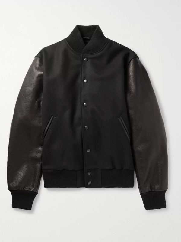 The Albany Wool-Blend and Leather Varsity Jacket The Albany Wool-Blend and Leather Varsity Jacket