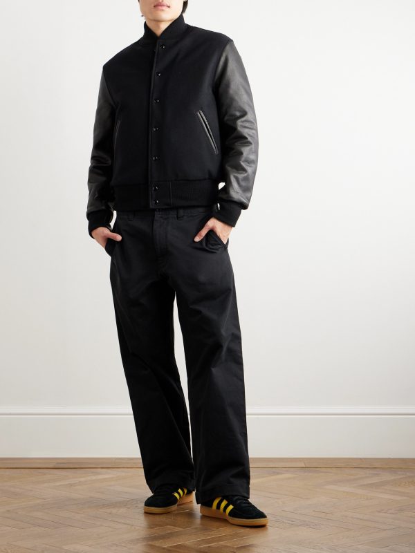 The Albany Wool-Blend and Leather Varsity Jacket - OU The Albany Wool-Blend and Leather Varsity Jacket - OU