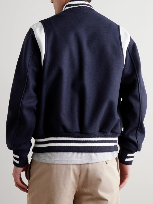 The Hayes Leather-Panelled Wool-Blend Varsity Jacket - BK