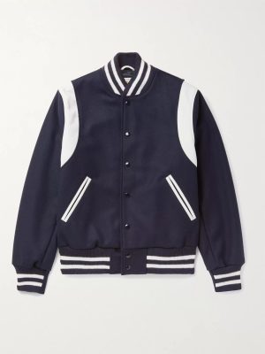 The Hayes Leather-Panelled Wool-Blend Varsity Jacket The Hayes Leather-Panelled Wool-Blend Varsity Jacket