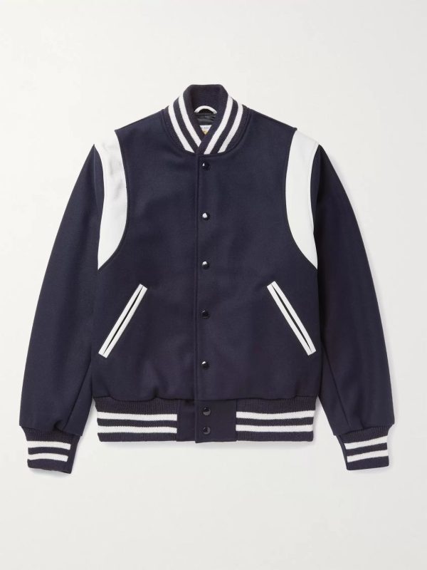 The Hayes Leather-Panelled Wool-Blend Varsity Jacket