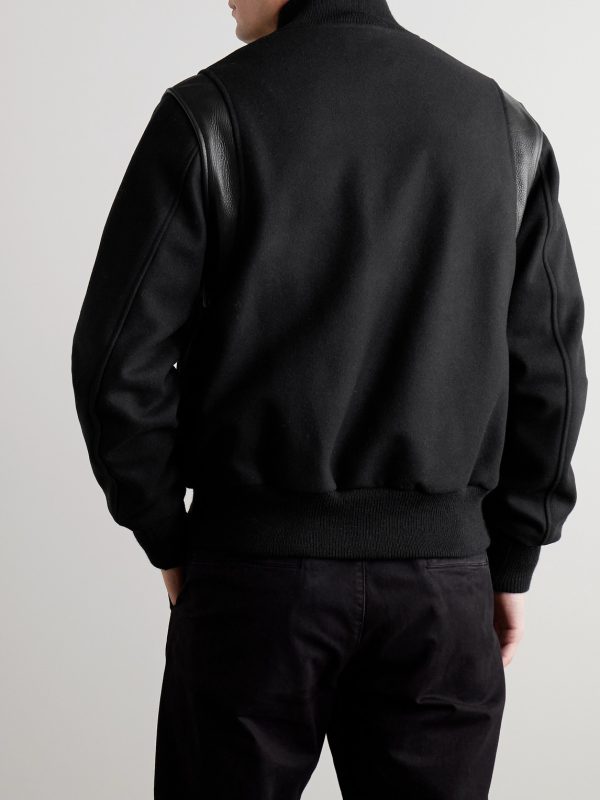 Hayes Leather-Panelled Melton Virgin Wool-Blend Varsity Jacket - BK Hayes Leather-Panelled Melton Virgin Wool-Blend Varsity Jacket - BK