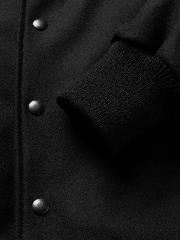Hayes Leather-Panelled Melton Virgin Wool-Blend Varsity Jacket - E1 Hayes Leather-Panelled Melton Virgin Wool-Blend Varsity Jacket - E1
