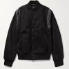 Hayes Leather-Panelled Melton Virgin Wool-Blend Varsity Jacket Hayes Leather-Panelled Melton Virgin Wool-Blend Varsity Jacket
