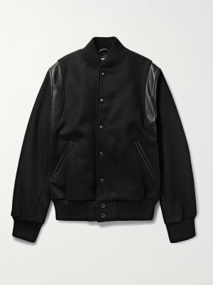 Hayes Leather-Panelled Melton Virgin Wool-Blend Varsity Jacket