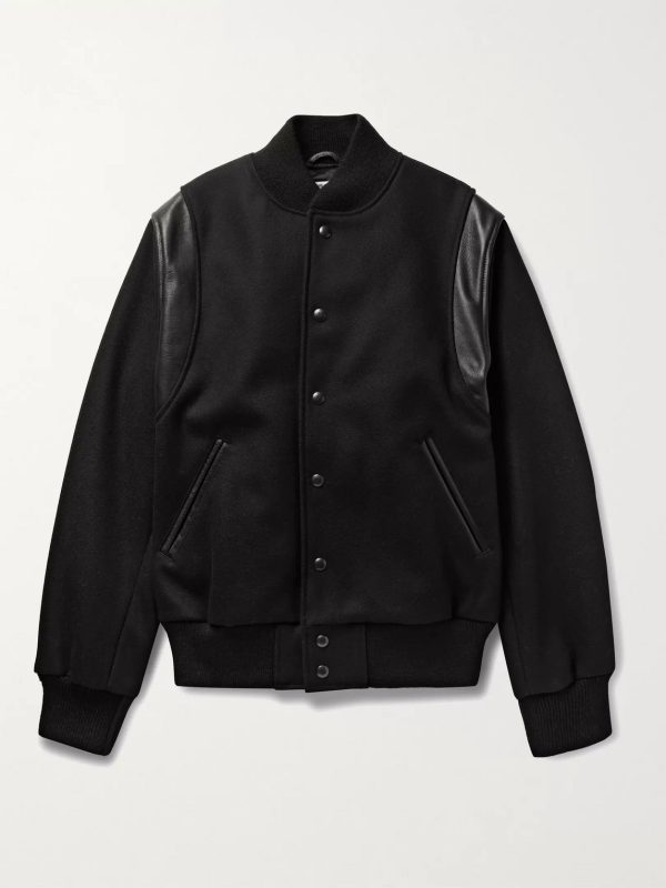 Hayes Leather-Panelled Melton Virgin Wool-Blend Varsity Jacket Hayes Leather-Panelled Melton Virgin Wool-Blend Varsity Jacket