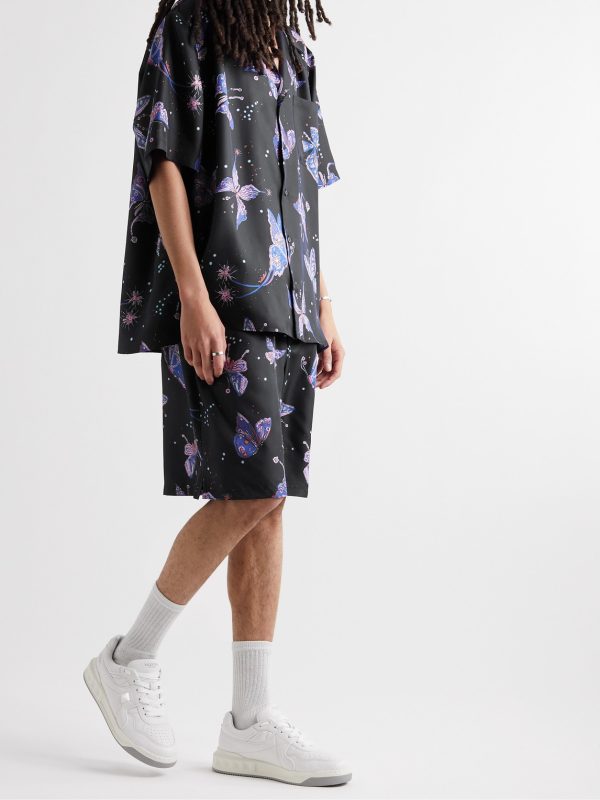 Wide-Leg Printed Silk Shorts - OU Wide-Leg Printed Silk Shorts - OU