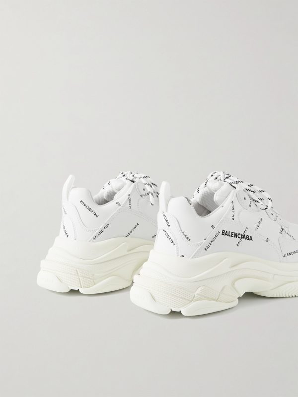 Triple S Logo-Print Faux Leather Sneakers - BK