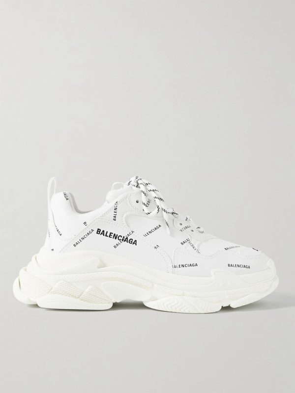 Triple S Logo-Print Faux Leather Sneakers