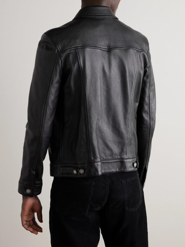 Slim-Fit Leather Trucker Jacket - BK Slim-Fit Leather Trucker Jacket - BK