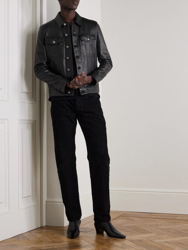 Slim-Fit Leather Trucker Jacket - OU Slim-Fit Leather Trucker Jacket - OU