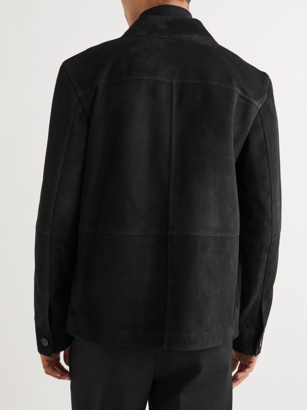 Leather-Trimmed Suede Jacket - BK
