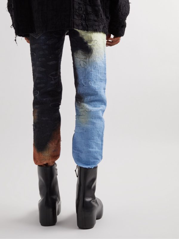 Slim-Fit Tapered Distressed Tie-Dyed Jeans - BK Slim-Fit Tapered Distressed Tie-Dyed Jeans - BK