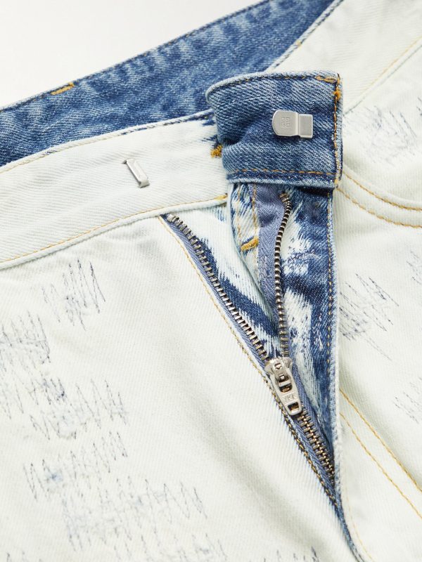Slim-Fit Tapered Distressed Tie-Dyed Jeans - E1 Slim-Fit Tapered Distressed Tie-Dyed Jeans - E1