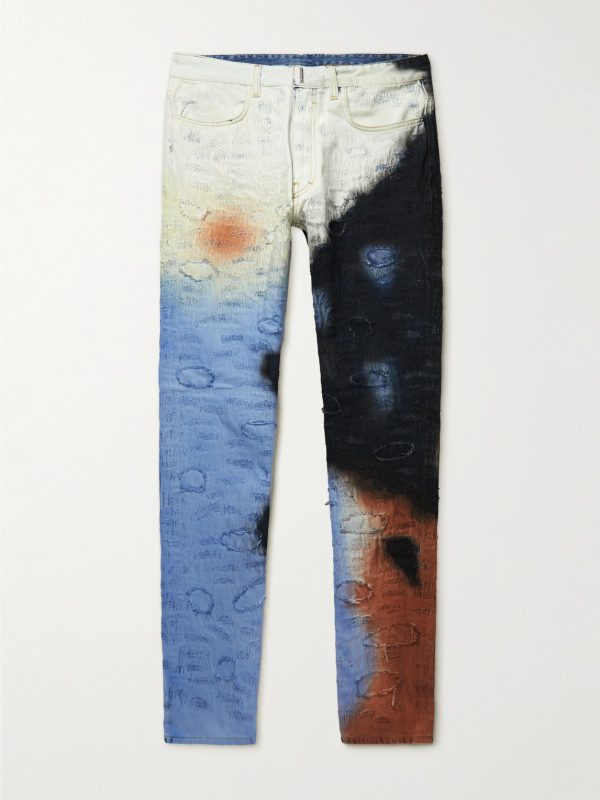 Slim-Fit Tapered Distressed Tie-Dyed Jeans Slim-Fit Tapered Distressed Tie-Dyed Jeans