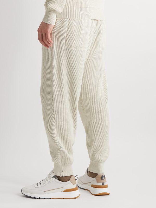 Tapered Ribbed Cotton Sweatpants - BK Tapered Ribbed Cotton Sweatpants - BK