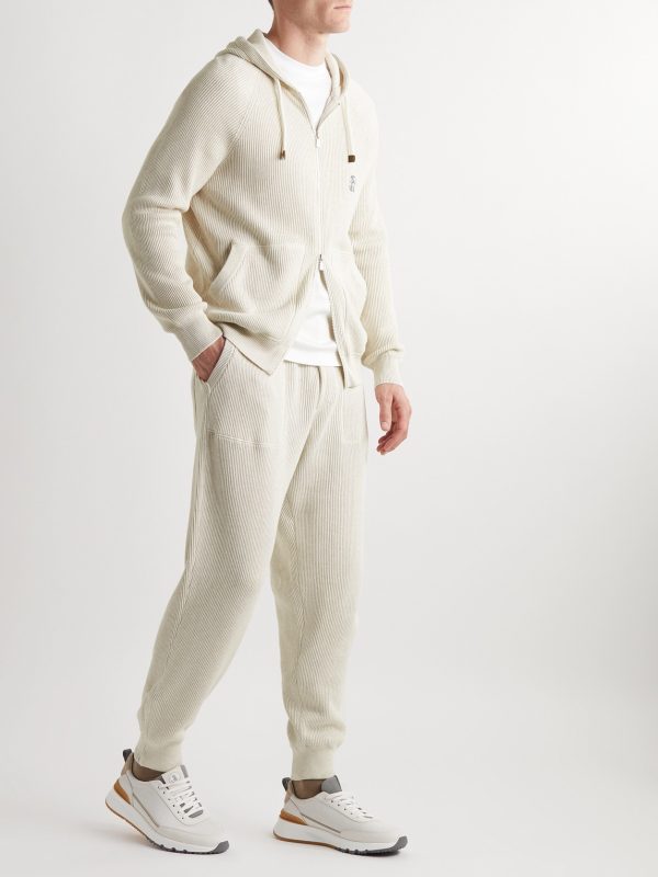 Tapered Ribbed Cotton Sweatpants - OU Tapered Ribbed Cotton Sweatpants - OU
