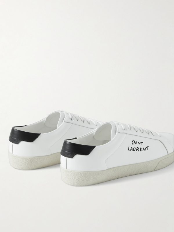 SL/06 Court Classic Logo-Embroidered Leather Sneakers - BK SL/06 Court Classic Logo-Embroidered Leather Sneakers - BK