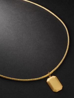 Brushed 18-Karat Yellow and Blackened Gold and Lurex Pendant Necklace Brushed 18-Karat Yellow and Blackened Gold and Lurex Pendant Necklace