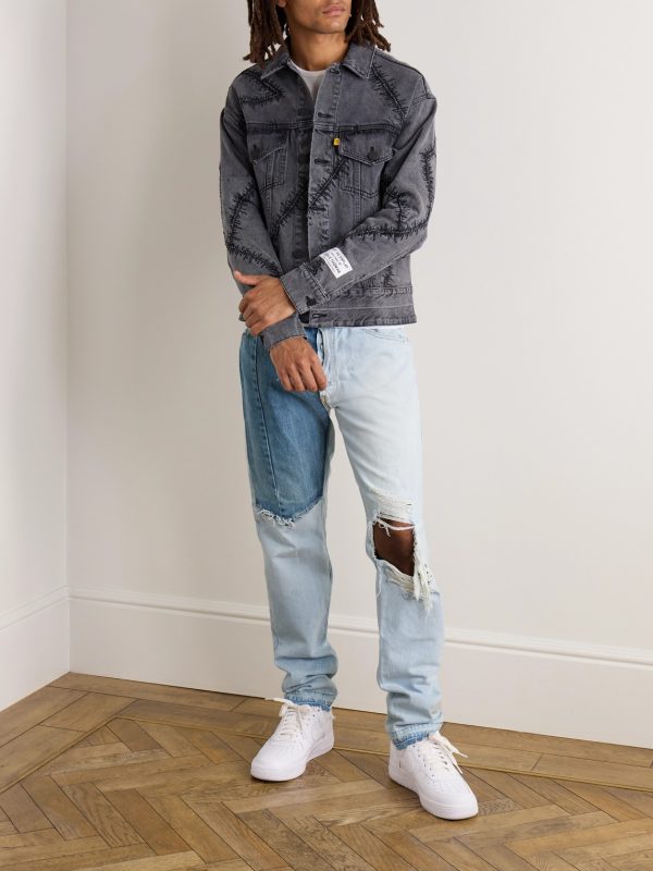 Ken Slim-Fit Panelled Distressed Jeans - OU Ken Slim-Fit Panelled Distressed Jeans - OU