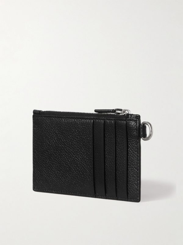 Logo-Print Full-Grain Leather Cardholder with Lanyard - BK Logo-Print Full-Grain Leather Cardholder with Lanyard - BK