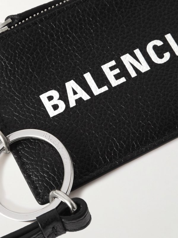 Logo-Print Full-Grain Leather Cardholder with Lanyard - CU Logo-Print Full-Grain Leather Cardholder with Lanyard - CU