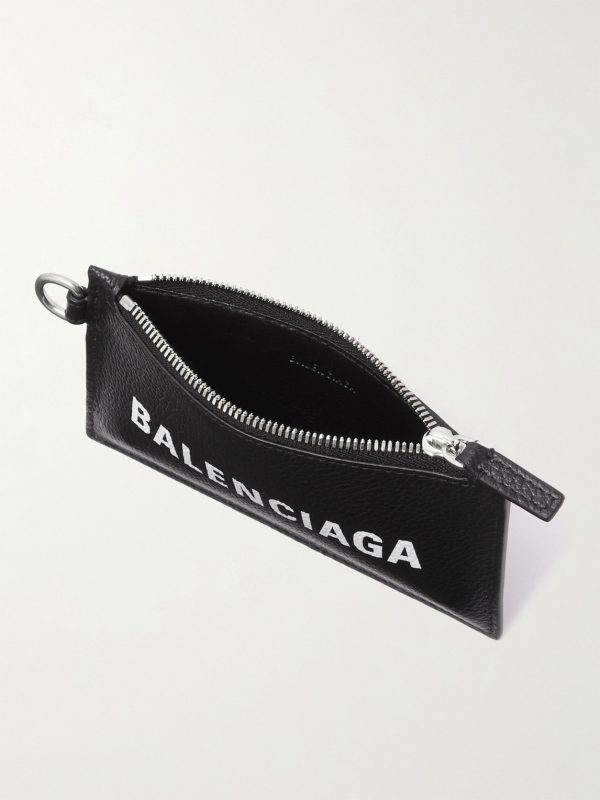 Logo-Print Full-Grain Leather Cardholder with Lanyard - E1 Logo-Print Full-Grain Leather Cardholder with Lanyard - E1