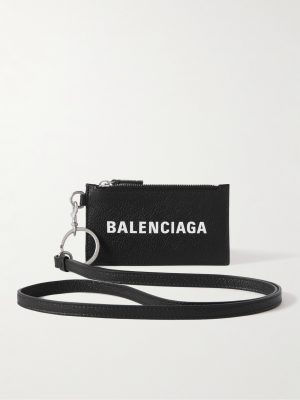 Logo-Print Full-Grain Leather Cardholder with Lanyard