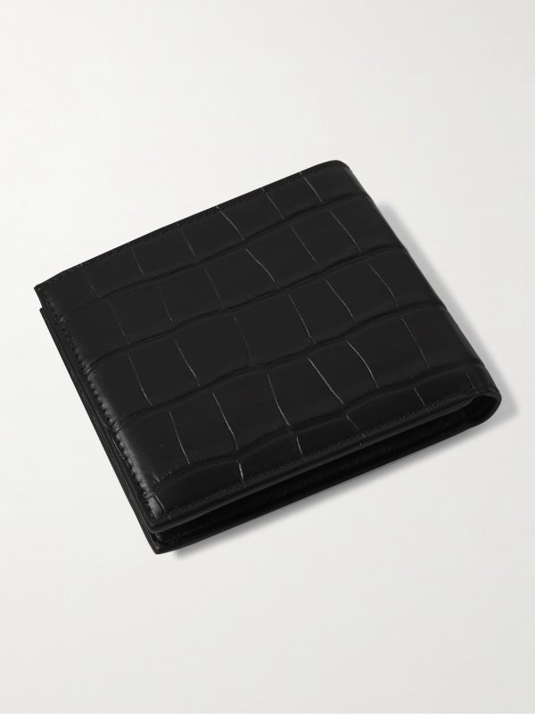 Logo-Print Croc-Effect Leather Billfold Wallet - BK Logo-Print Croc-Effect Leather Billfold Wallet - BK