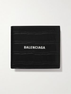 Logo-Print Croc-Effect Leather Billfold Wallet