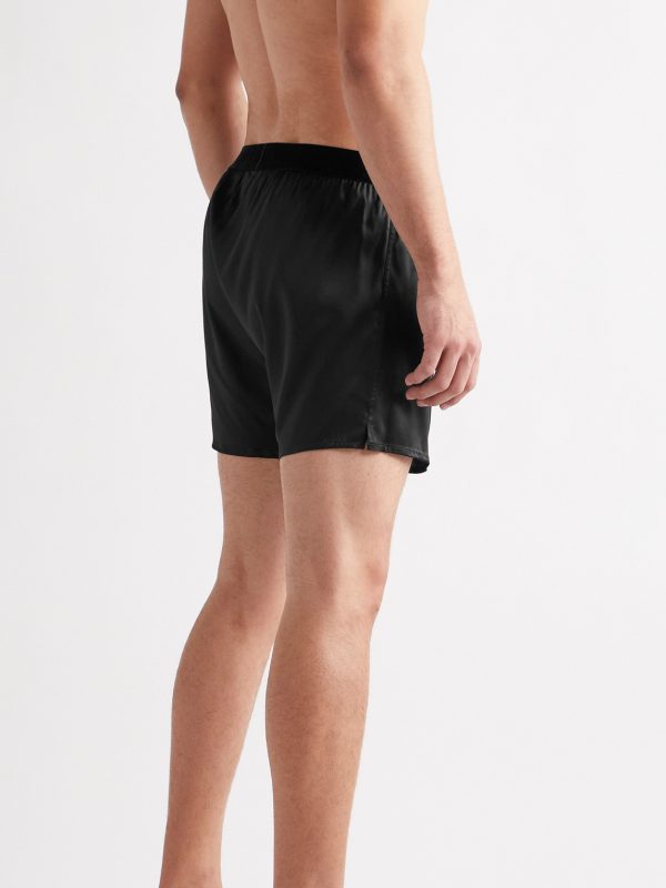 Velvet-Trimmed Stretch-Silk Satin Boxer Shorts - BK Velvet-Trimmed Stretch-Silk Satin Boxer Shorts - BK