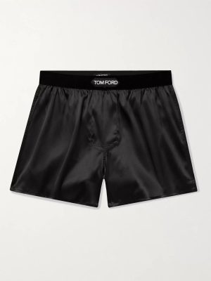 Velvet-Trimmed Stretch-Silk Satin Boxer Shorts Velvet-Trimmed Stretch-Silk Satin Boxer Shorts