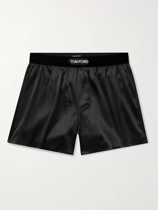 Velvet-Trimmed Stretch-Silk Satin Boxer Shorts Velvet-Trimmed Stretch-Silk Satin Boxer Shorts