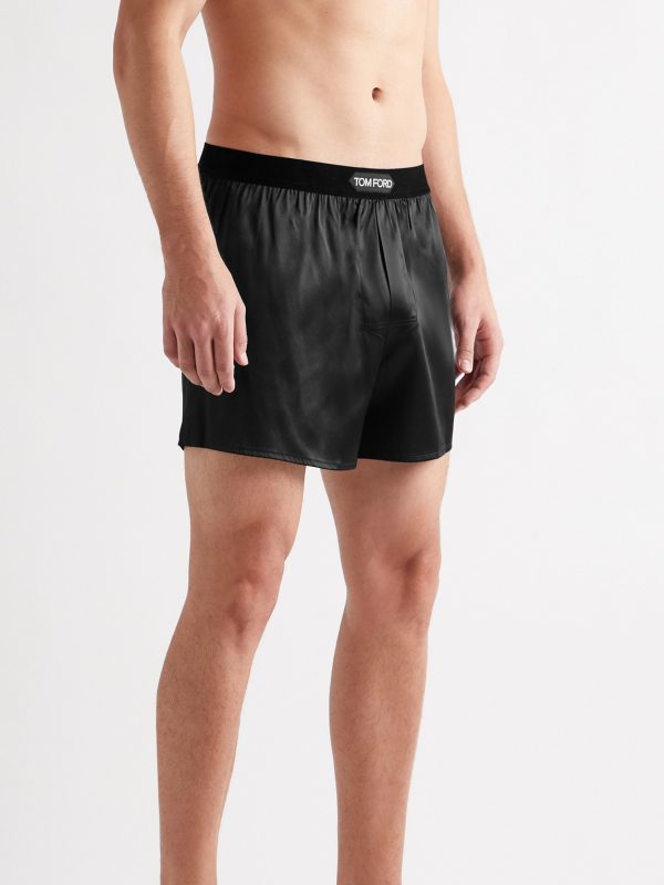 Velvet-Trimmed Stretch-Silk Satin Boxer Shorts - OU Velvet-Trimmed Stretch-Silk Satin Boxer Shorts - OU